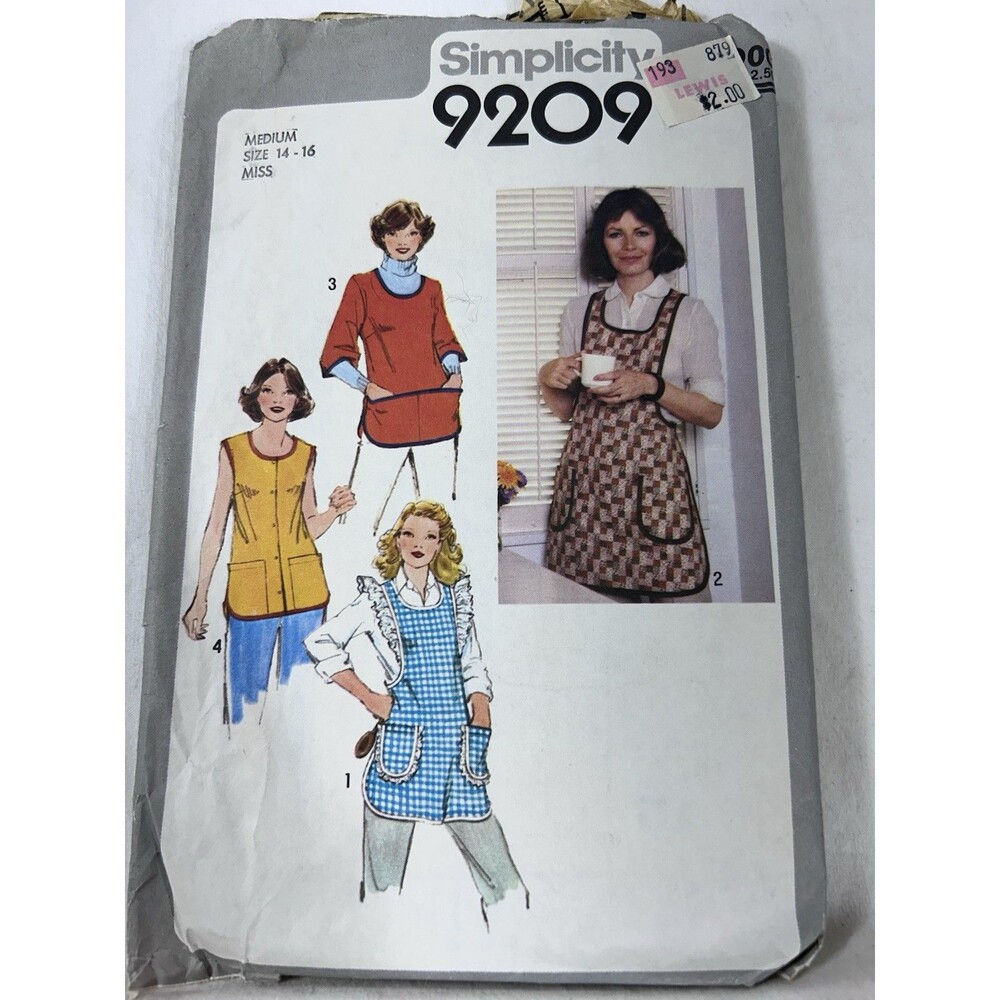 Vintage 1979 Simplicity 9209 Bib Aprons Pattern Sz M 14-16 CUT OOP